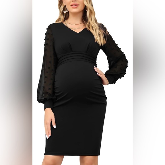 Dresses & Skirts - NWT Swiss Dots Mesh Sheer Sleeve Maternity Dress Size Medium